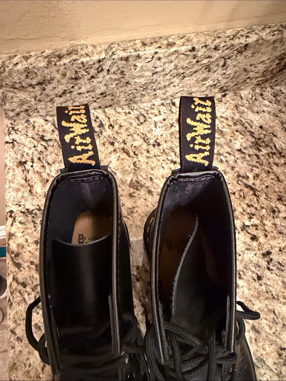 Dr. Martens Black Leather 8-Eye Lace-Up Boots with Yellow Stitching - Picture 5 of 6